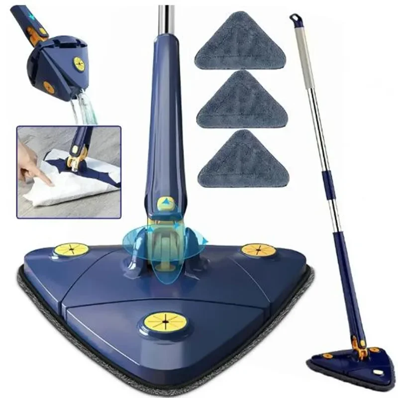 360 ° Rotating Triangular Mop Powerful Self Squeezing Floor Wash Mop, Ultrafine Fiber Wall and Ceiling Tile Cleaning Broom