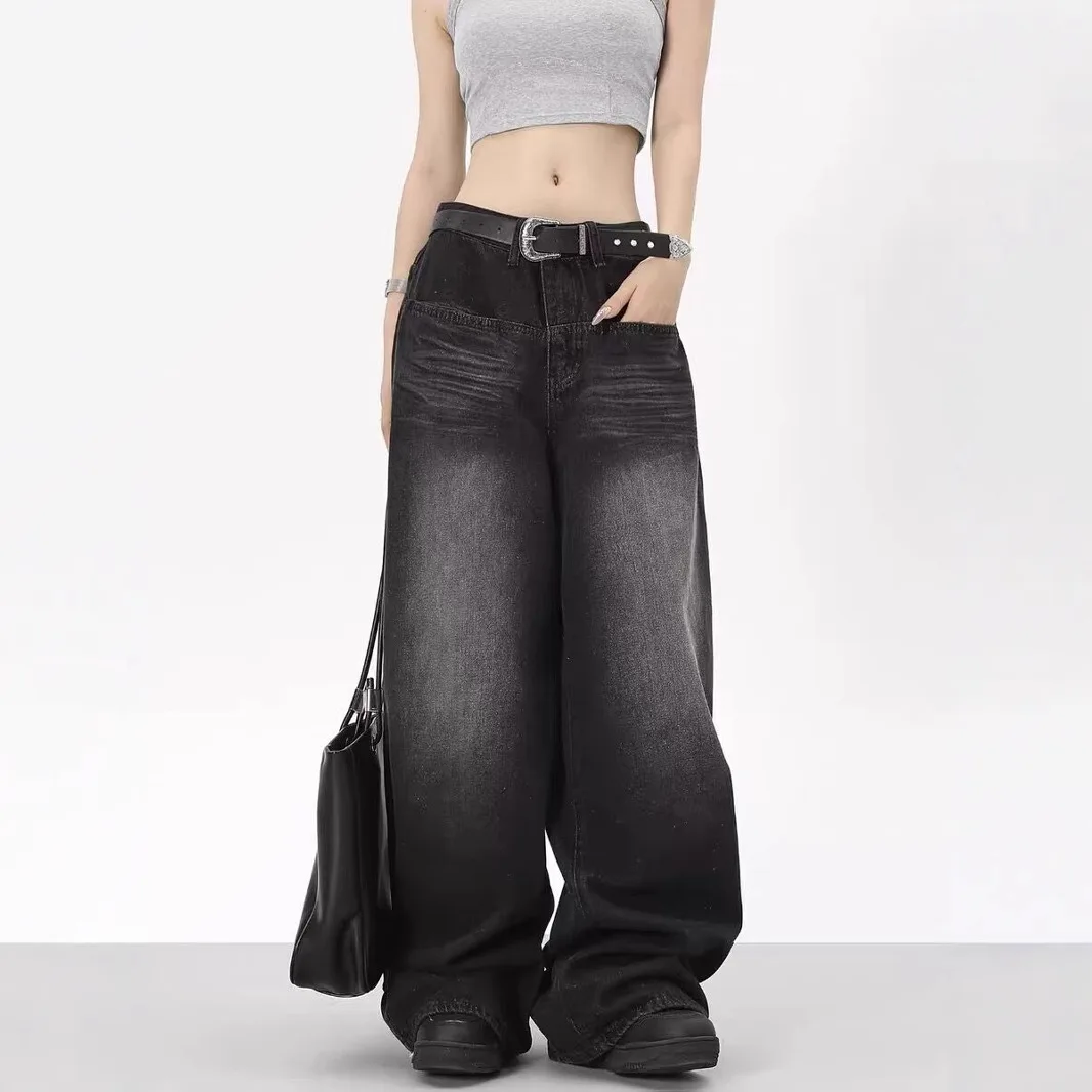 

Oversized Vintage Black Jeans Wide Leg Pants for Women Korean Fashion Low Waist Baggy Jeans Trouser Y2k Pants Japan Streetwear