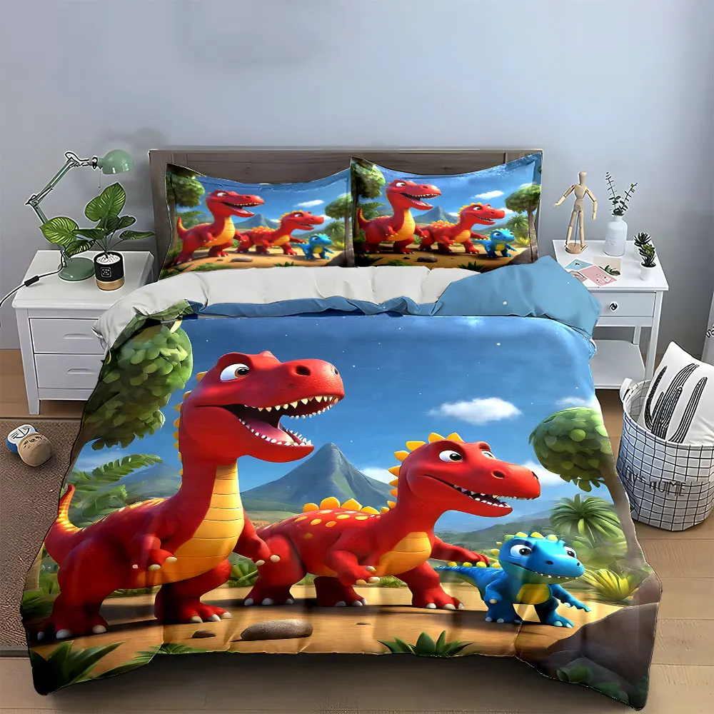 

Dinosaur Family Toys Set Bedding Set with 1 Duvet Cover 2 Pillowcases Single Double King Queen, Gift