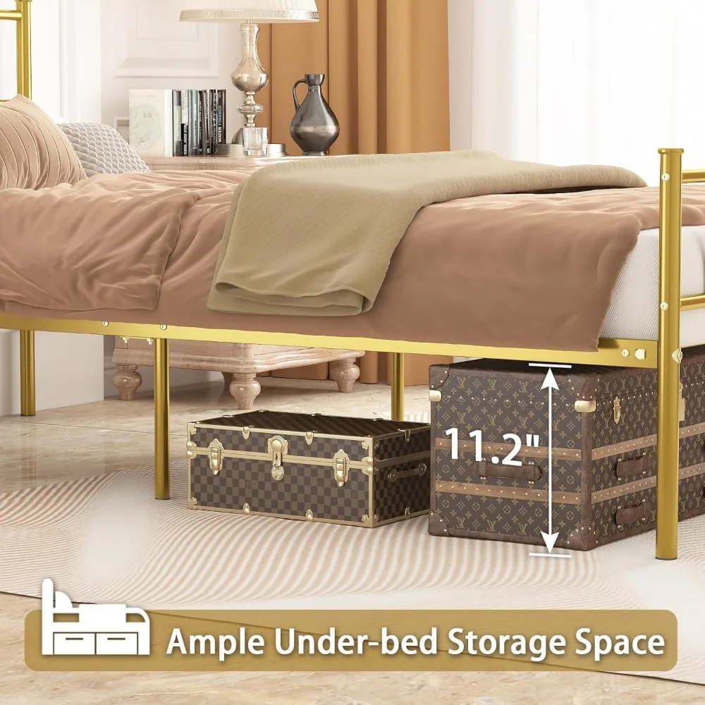 Weehom إطار سرير معدني مزدوج الحجم، مرتبة أساس/سرير منصة، شريحة فولاذية شديدة التحمل، أفضل للأطفال والكبار والطلاب باللون الذهبي