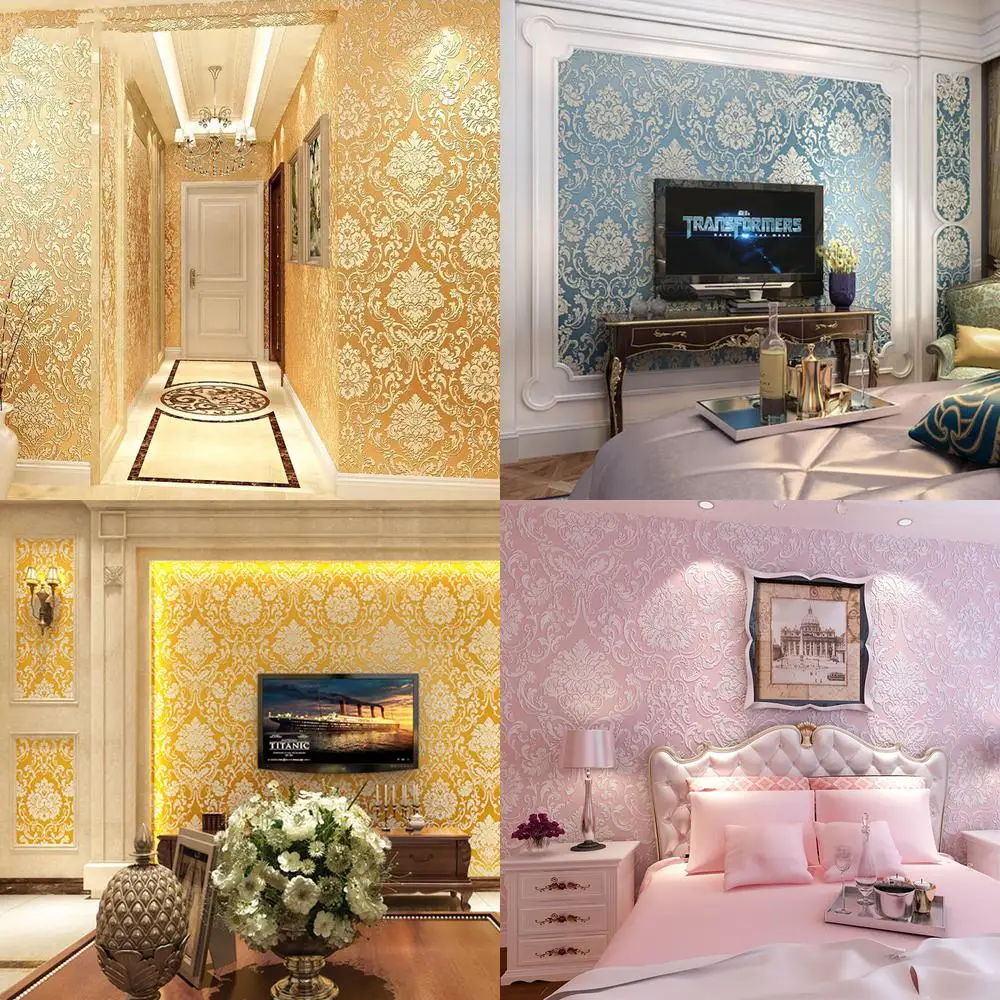 

European style non woven fabric wallpaper for bedroom living room TV background 3D embossed thickened pastoral non self adhesive