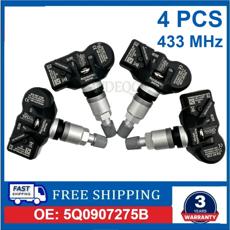 4Pcs 5Q0907275B 433MHz TPMS Tire Pressure Monitoring Sensor 5Q0907275F For VW Golf Jetta Tiguan Passat