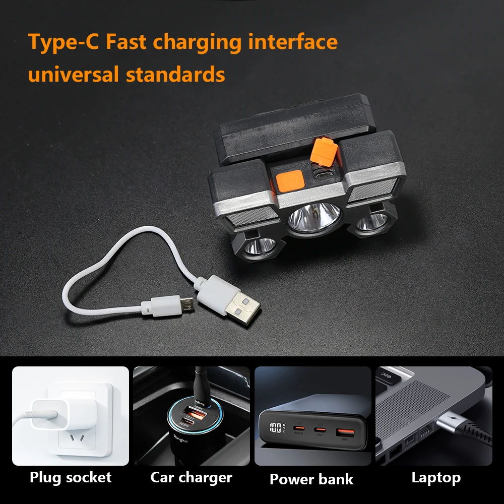 LED Head Flashlight Five Head LED Headlight Strong Light Super Bright USB Rechargeable Fishing Working Long Range Mount Headlamp