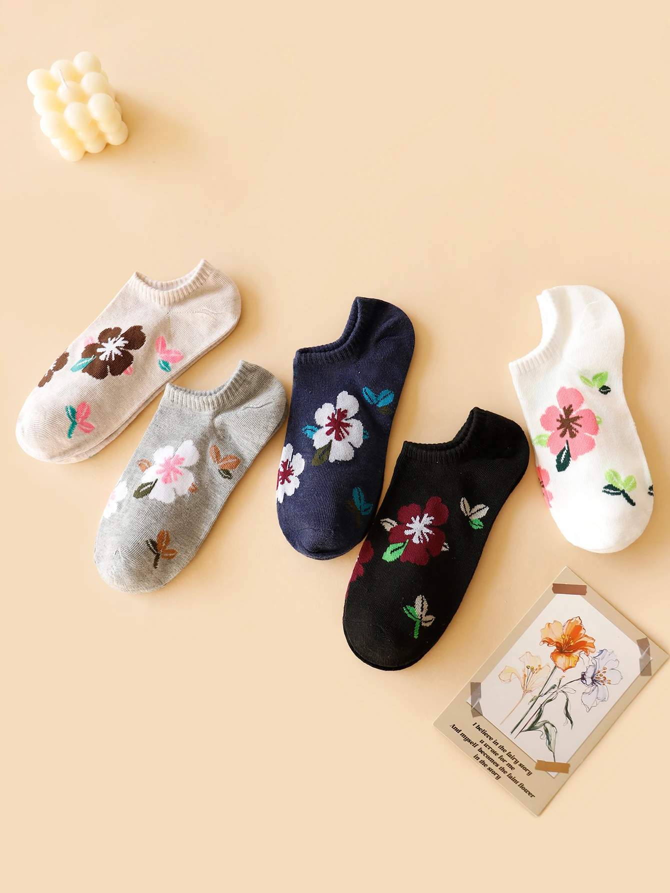 1/5/10/15/20 pairs random of flower pattern Women's asakuchi boat socks