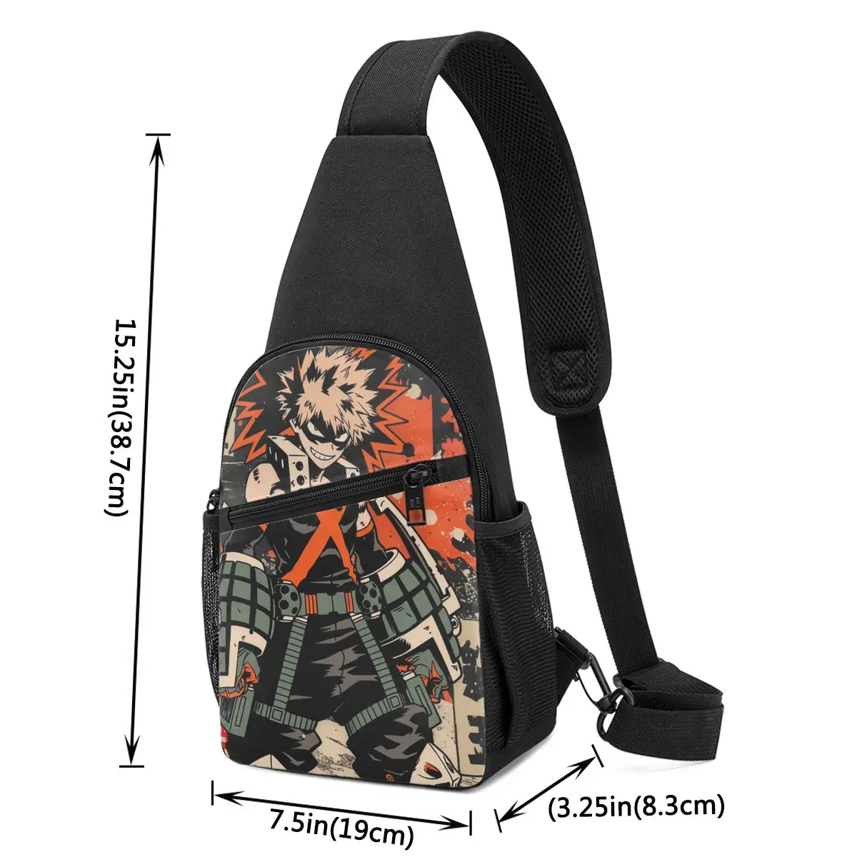 Bakugo Katsuki Boku No My Hero Academia Anime Chest Bag Men Sling Crossbody Backpack Chest Bag Hiking Daypack Shoulder Bag