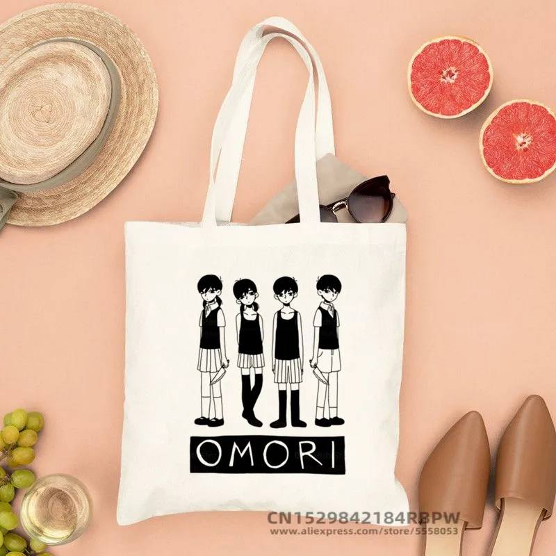 Omori Game Ladies Handbags Cloth Canvas Anime Neutral Cat Shopping Bag Canvas Bags Shopper Security Bag Reusable Shopper Canvas