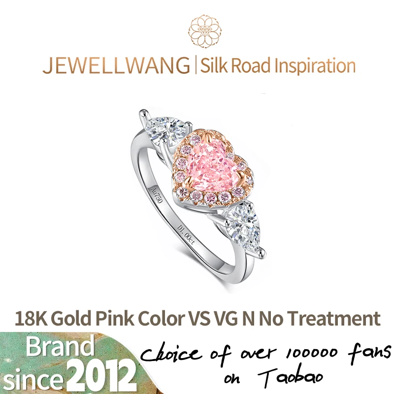 

JEWELLWANG 18K Gold Lab Grown Heart-Shaped Pink Diamond Rings for Women 0.5-1.0ct VS Engagement Wedding Color Synthetic Diamond