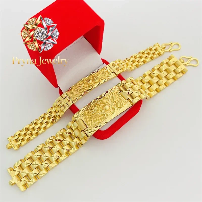 Pryna Jewelry  Luxurious 24K real gold dragon and phoenix hand-row bracelet au9999 gold embossed dragon pattern hand decoration