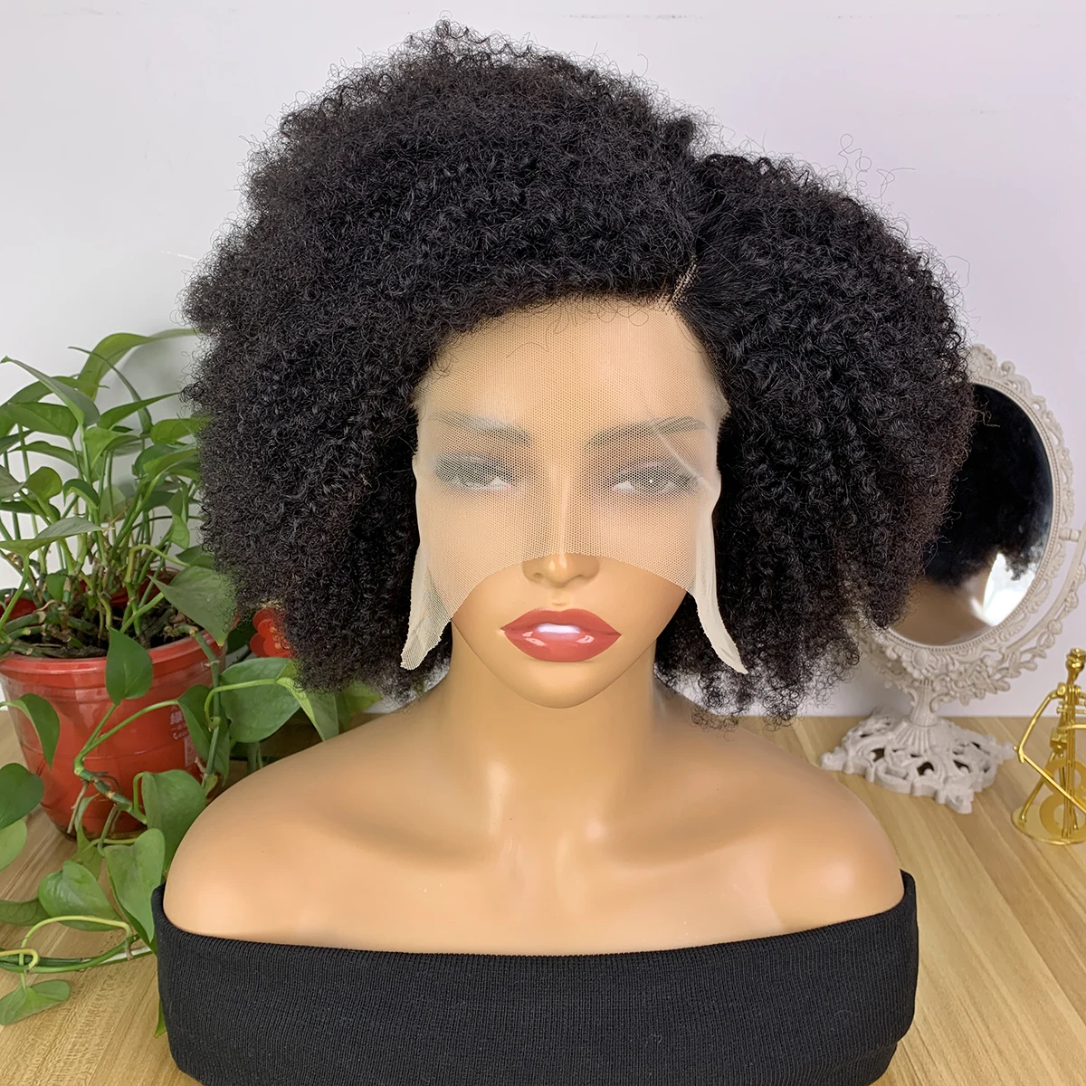 Miss Rola Afro Kinky Lace Front Wigs 100% Human Hair Brazilian 13x5x1 Lace Pixie Cut Wigs Remy Natural Black Afro Curly Hair Wig