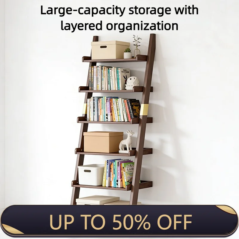 Kids Book Shelf Living Room Office Storage Shelves Trapezoidal Versatile Floor Standing Solid Wood 5 Layer Wall