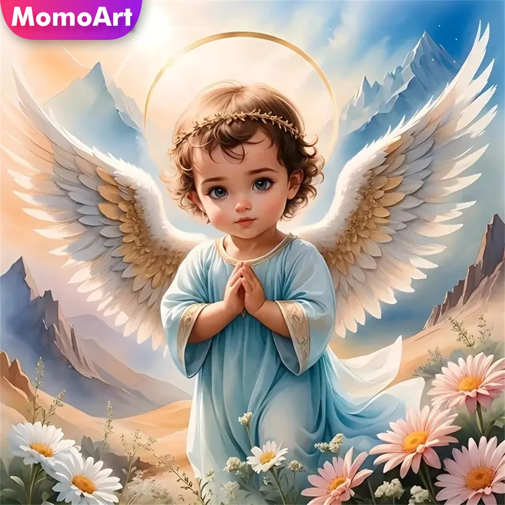 Momoart Diamant Malerei Engel Porträt Handarbeiten Diamant Mosaik Junge Voll Platz Runde DIY Stickerei Flügel Wand Dekor