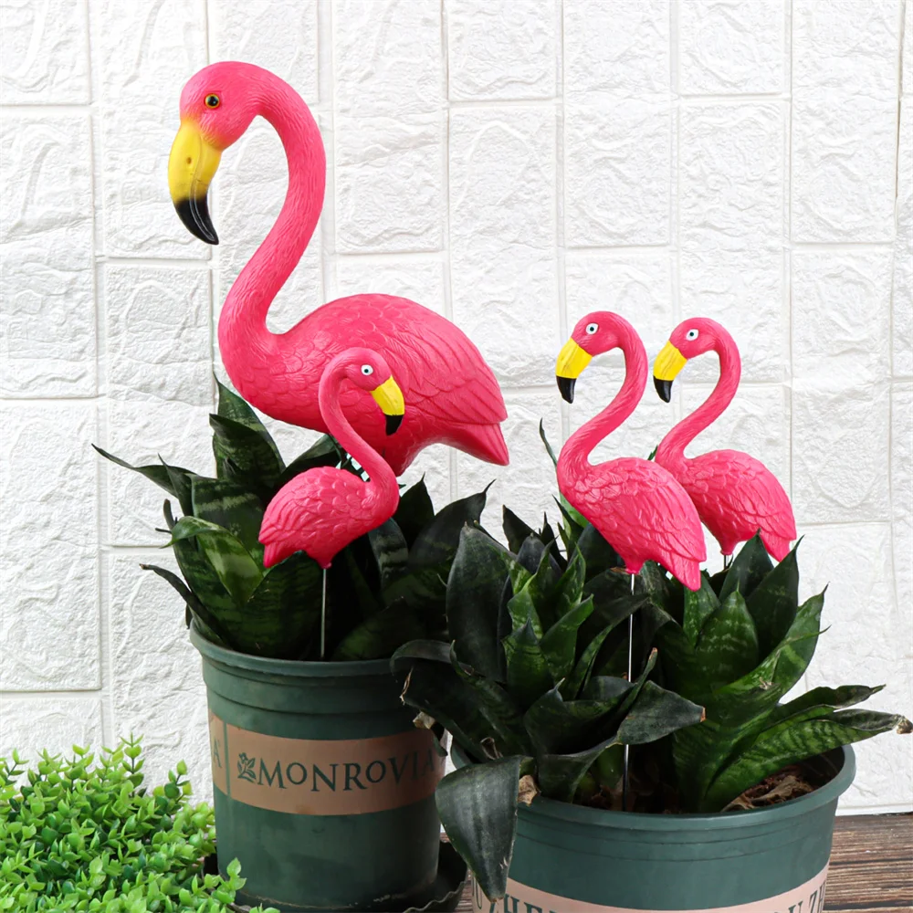 Mini Pink Red Small Plastic Flamingo Yard Decoration Bird Lawn Garden Stake Statue Figurines Ornament Flowerpot Planter