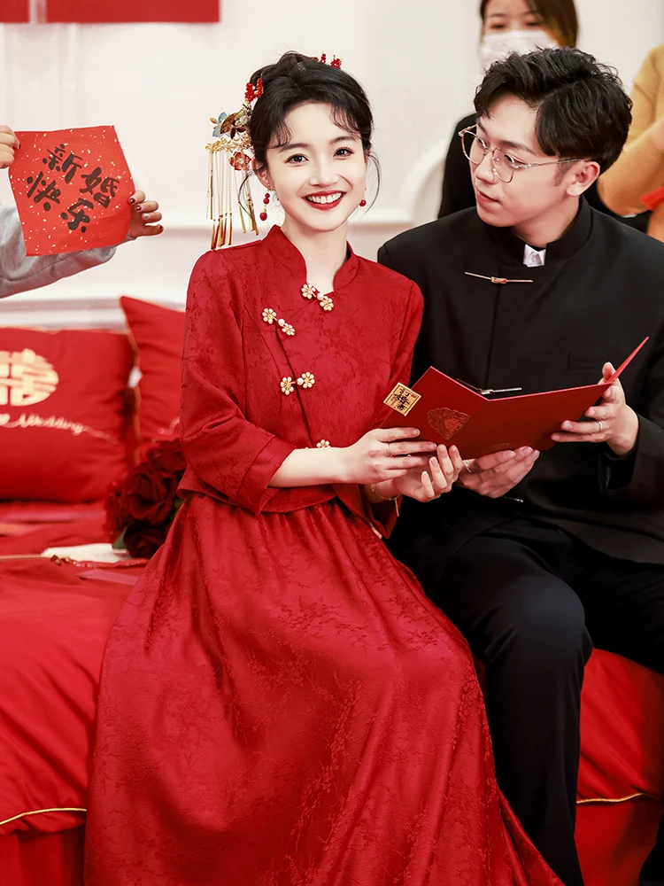 

Новое китайское свадебное платье с длинными рукавами для беременных, праздничное платье больших размеров, свадебное платье с высокой талией и кружевной юбкой А-силуэта