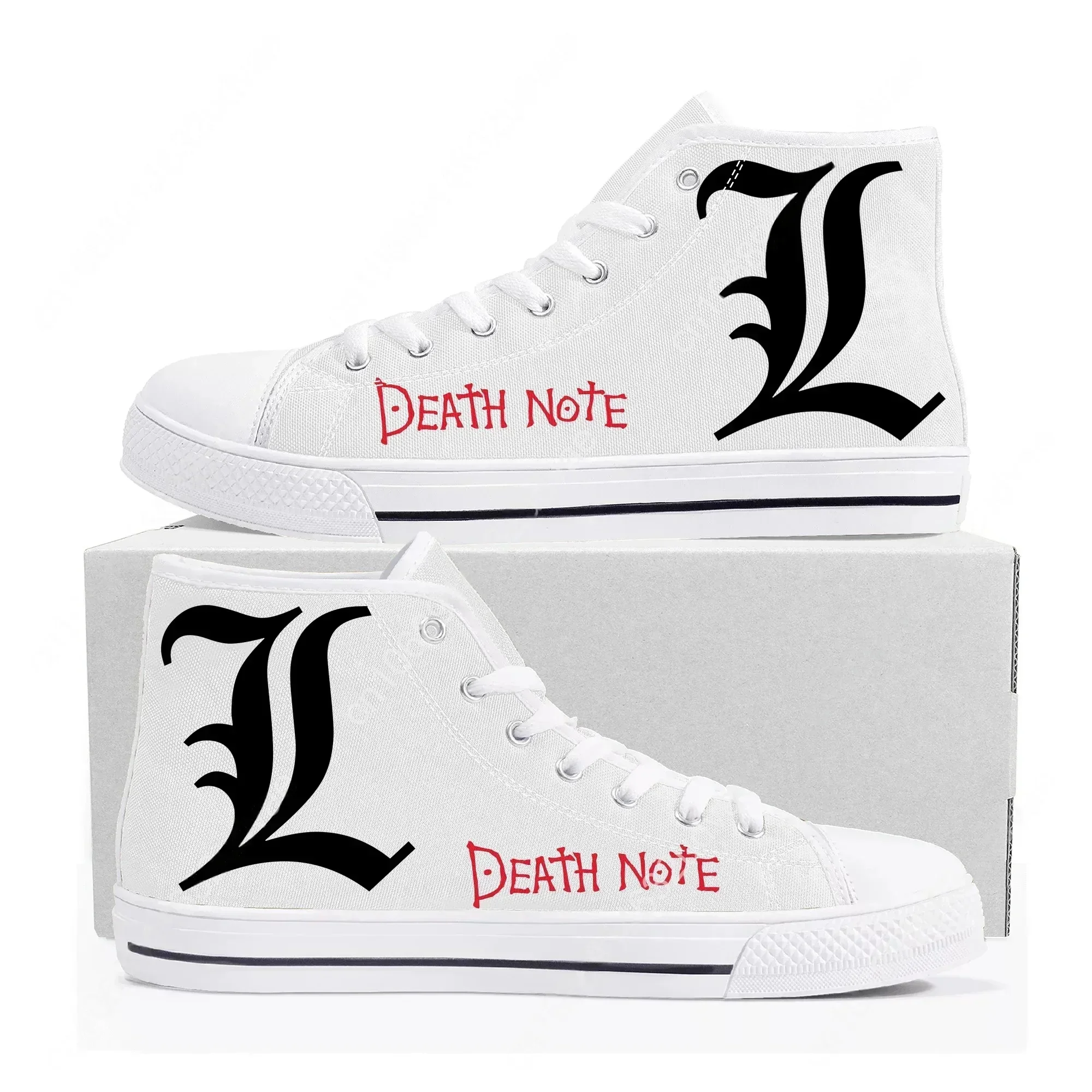 Death Note Yagami Light L High Top Sneakers Mens Womens Canvas Sneaker High Quality Casual Couple Shoes Custom Shoe
