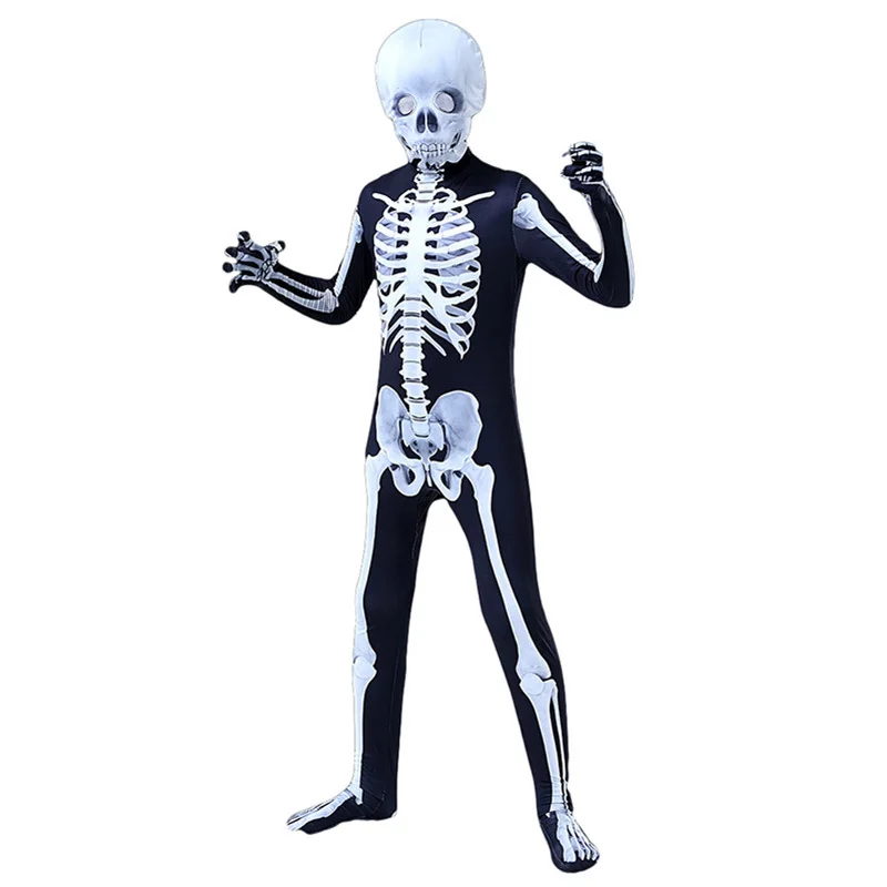 Childern 할로윈 코스프레 해골 해골 인쇄 유령 점프 슈트 키즈 카니발 파티 코스프레 공연 무서운 의상 바디 슈트