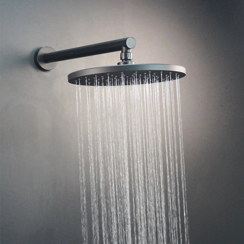 Bathroom Overhead Ceiling Mount Shower Arm and Head Gray Gold Black Rain Shower Head Rod 10 Inch Round Shower Head