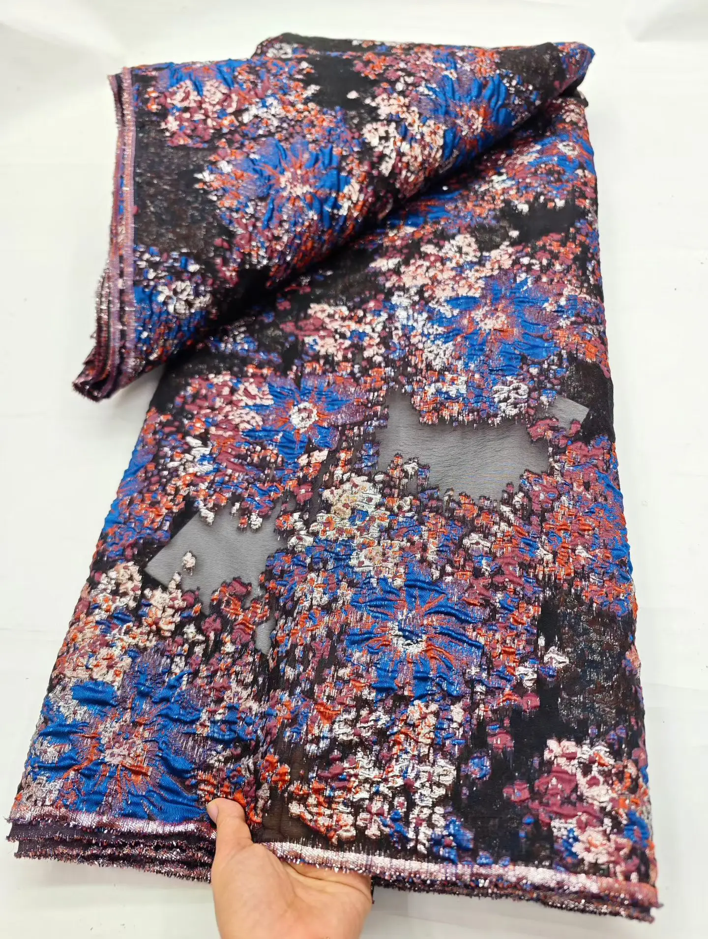 

2026 High Quality African Organza Brocade Lace Fabric 5 Yards French TulleParty Gown Dress Nigerian Jacquard Lace Sewing HD6405