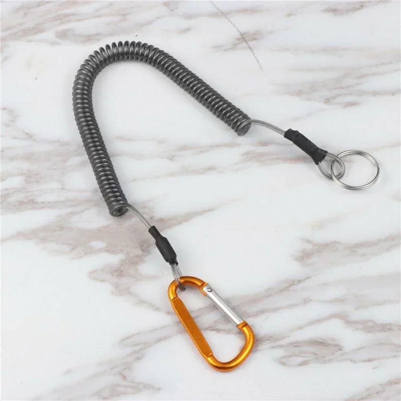 1.2m Max Stretch Spiral Keychain Elastic Spring Rope Anti-lost Phone Key Ring Metal Carabiner for Outdoor Fishing Lanyards