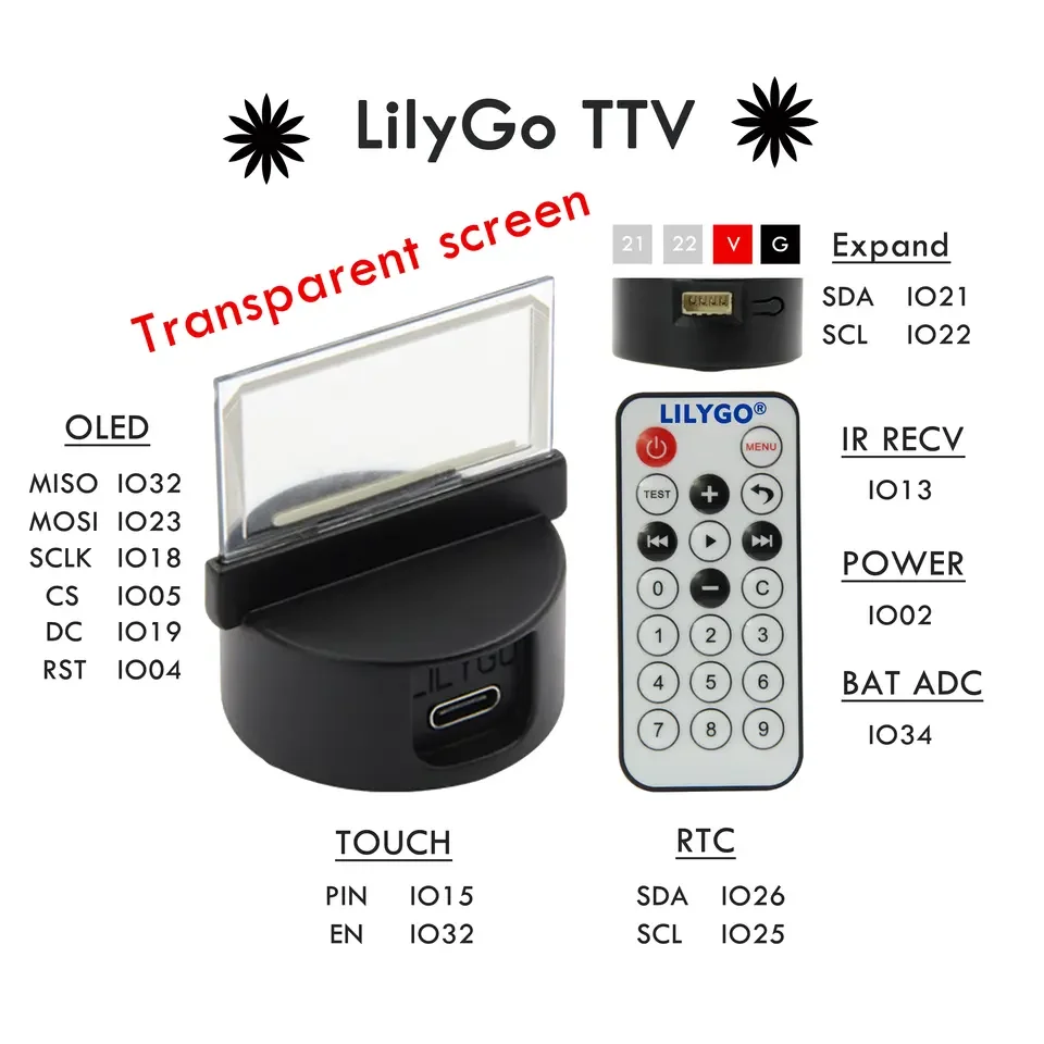ESP32 TTV Development Board Transparent OLED Mini TV Module Programmable Infrared Remote Control Lite Infrared for