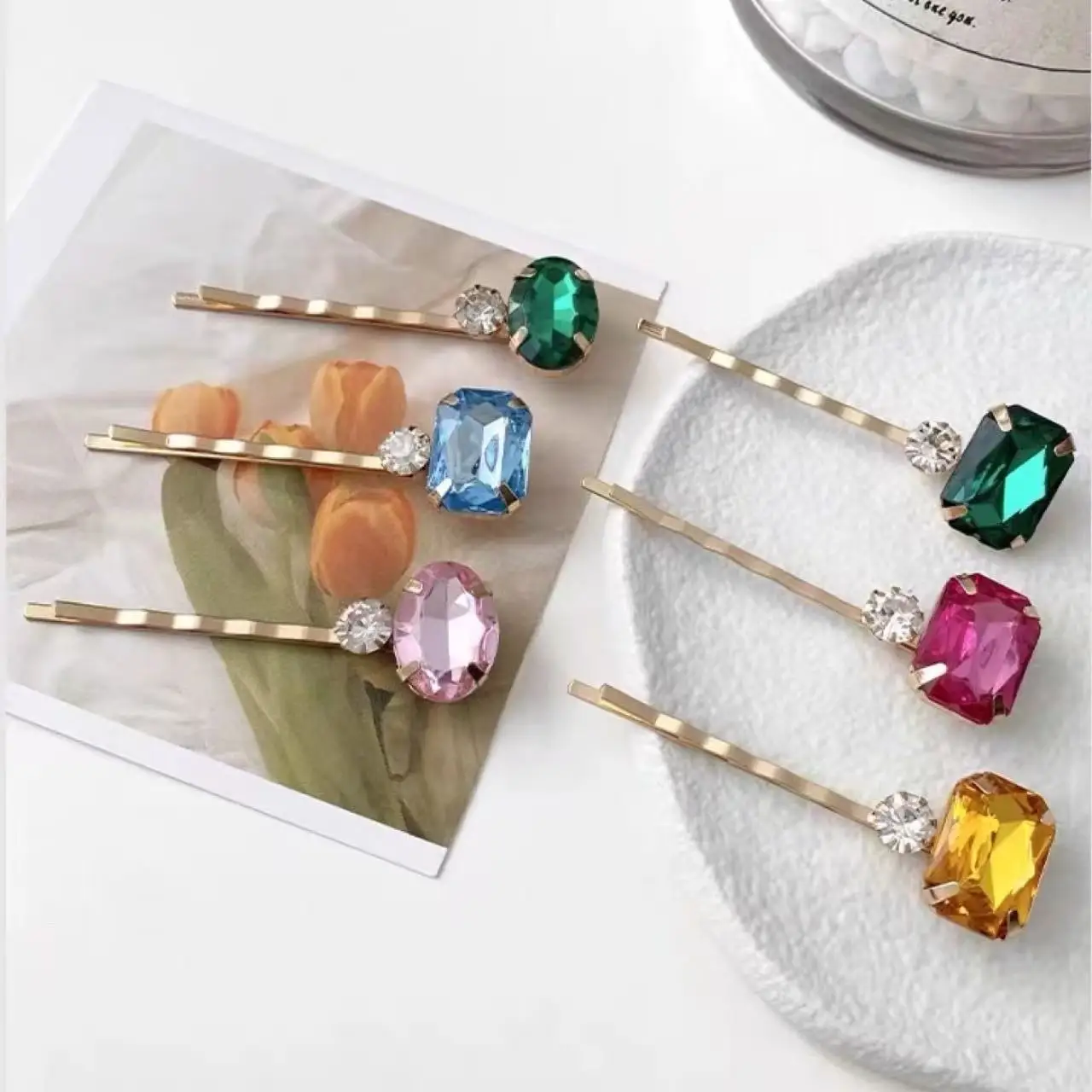 

Multicolor Rhinestone Bobby Pins Set Viral Fashion Sweet Dopamine Side Hair Clips for Women Daily Outing Versatile Hairpin