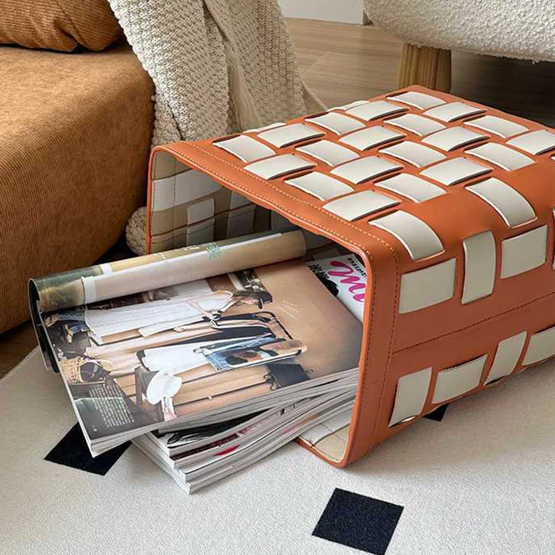 Leather Storage Basket Luxury Laundry Baskets Woven Clothes Toys Organizer Basket Household Living Room Organization Baskets