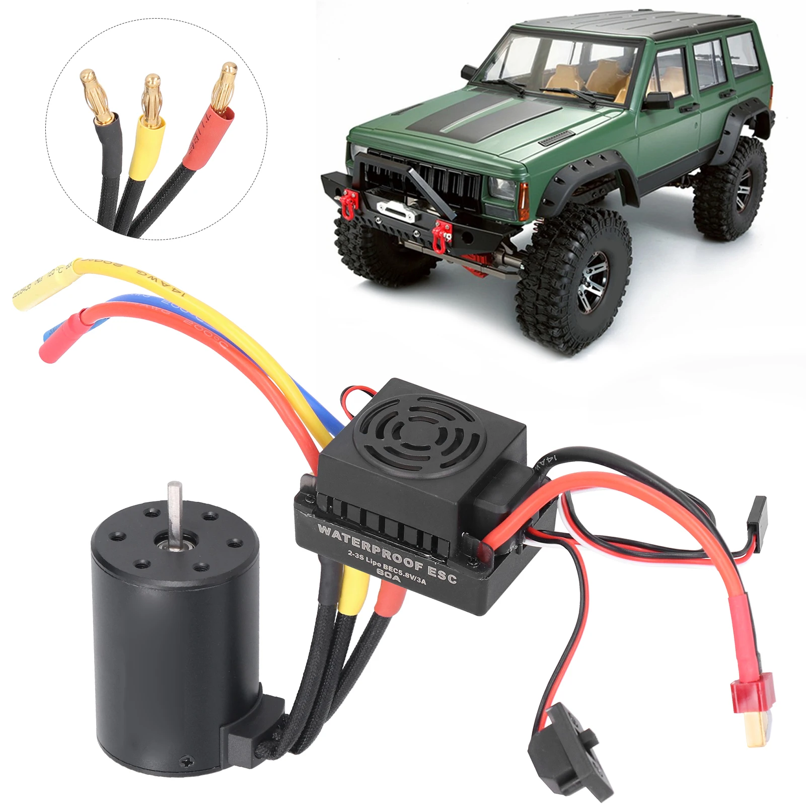 

3650 Waterproof 3900KV Brushless Motor 60A Brushless ESC Parts Set for 1/10 RC Car Brushless Motor