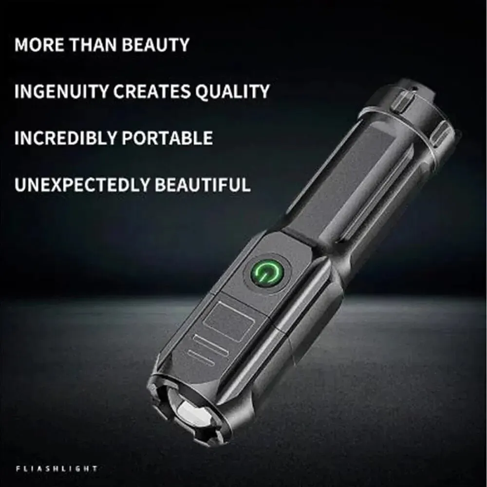 LED Flashlight Outdoor Telescopic Zoom Strong Light USB Charging Mini Portable Spotlight Long Range Torch Lamp