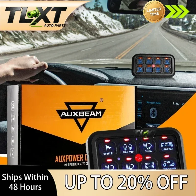 TLXT Auxbeam 8 gangs on-off Control Switch Panel kit Slim Electronic Relay System for SUV UTV Boat Caravan One/Tow-Sided Outlet