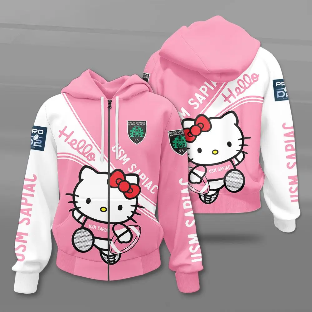 

Новая спортивная толстовка на молнии с длинными рукавами и принтом Hello Kitty, повседневная удобная толстовка с круглым вырезом для взрослых