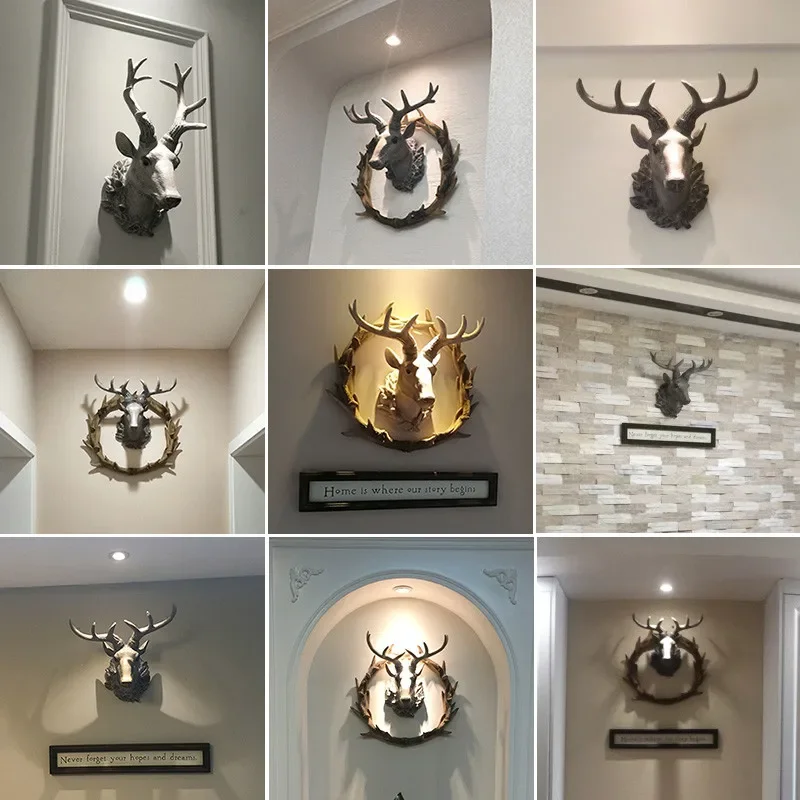 Lucky Deer Head Wall Hanging Decoration, American Country, Restaurant Pendant, Entrance, Hallway, Aisle Background, VIP