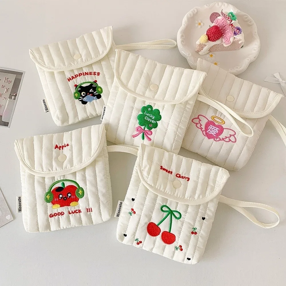 

Large Capacity Embroidery Cherry Cosmetic Bag Cat Wristband Sanitary Napkin Storage Bag Square Korean Style Small Storage Bag
