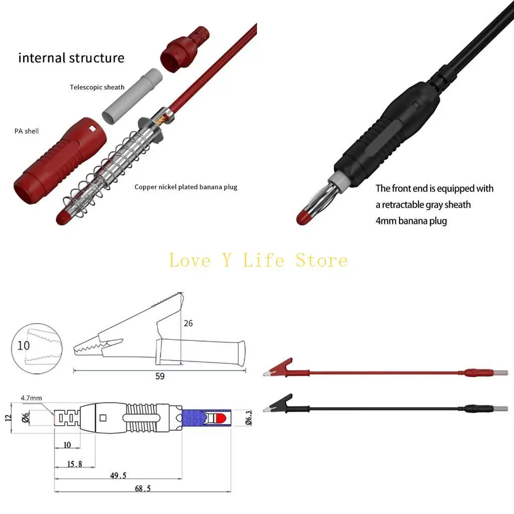 

L74C 2pcs Electrical Testing Jumper Wire Banana To Alligators Clip 4mm Testing Cable