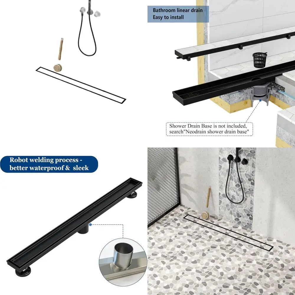 

30-дюймовый матовый черный линейный душевой трап из нержавеющей стали 304 с вставкой под плитку и сеткой для волос