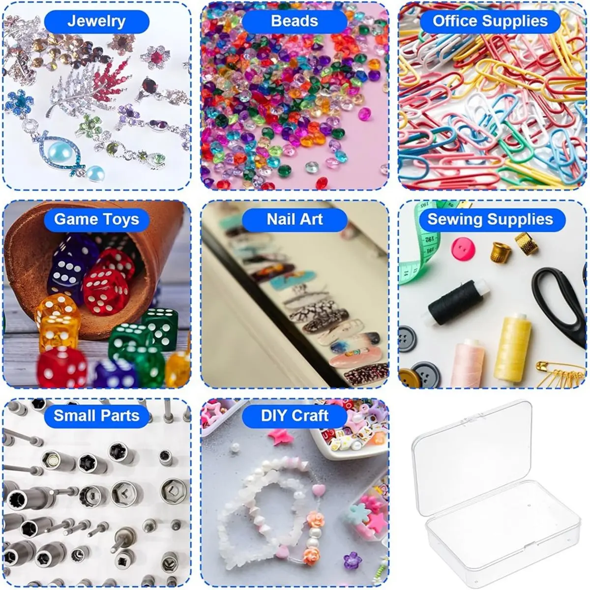 

50 мини-контейнеров для хранения, маленькие пластиковые коробки с откидными крышками, прозрачные органайзеры для рукоделия и хранения коллекций