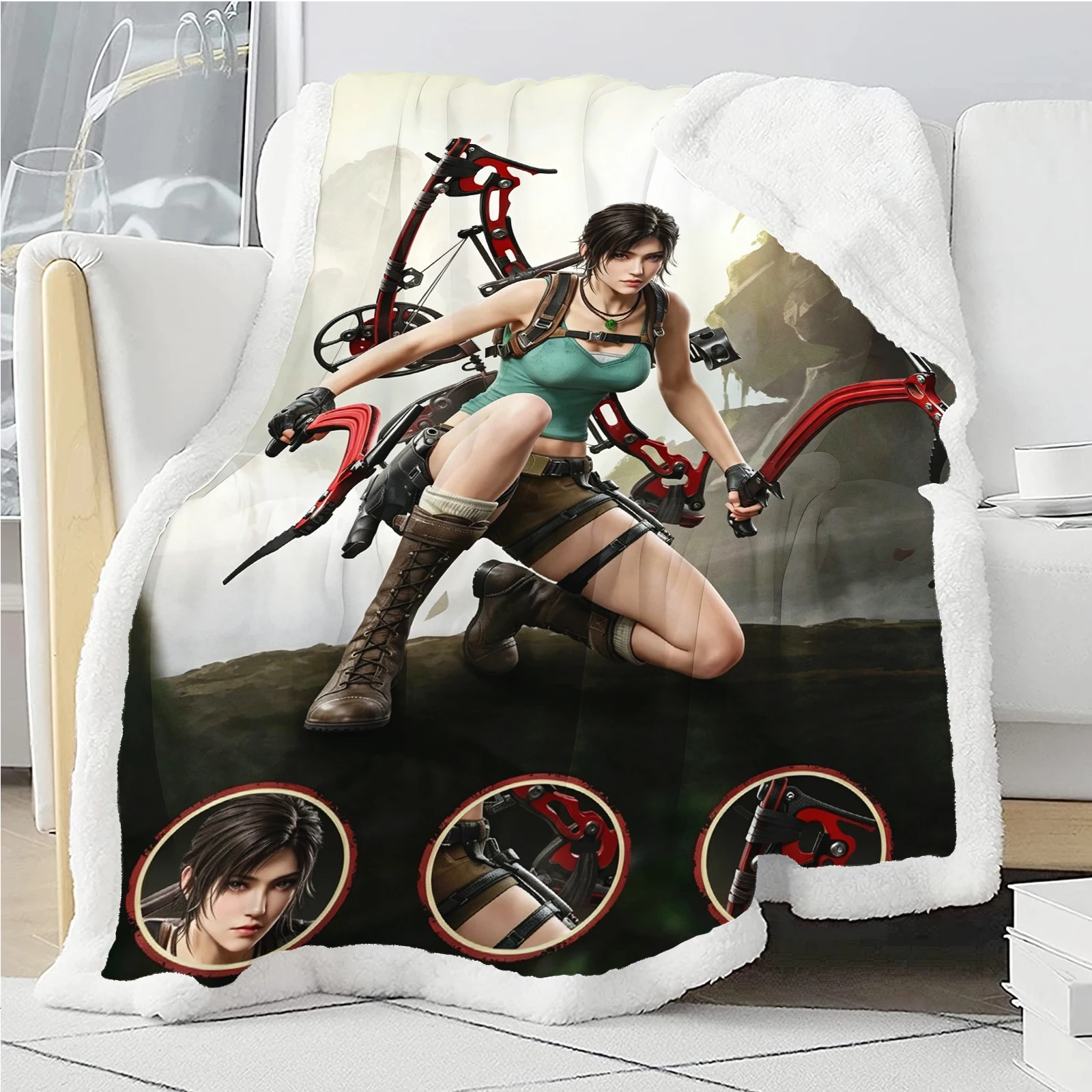 

Tomb Raider Blanket Printed Anime Furry Custom Luxury Plush Blankets Throw Baby Winter Fleece Microfiber Fabric