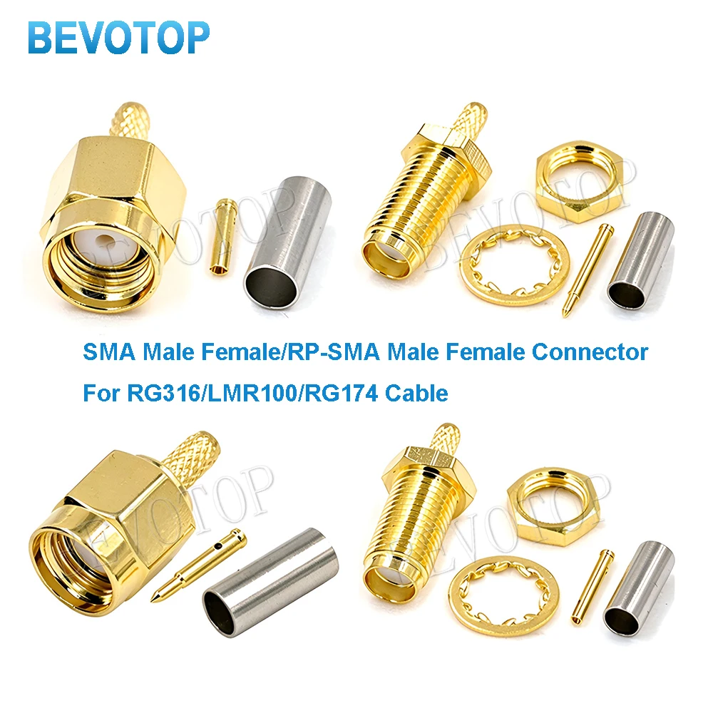 10Pcs/Lot SMA Male or SMA Female with Window Connector Gold Plated 50 Ohm Crimp SMA Type for RG174 RG316 LMR100 RF Coaxial Cable