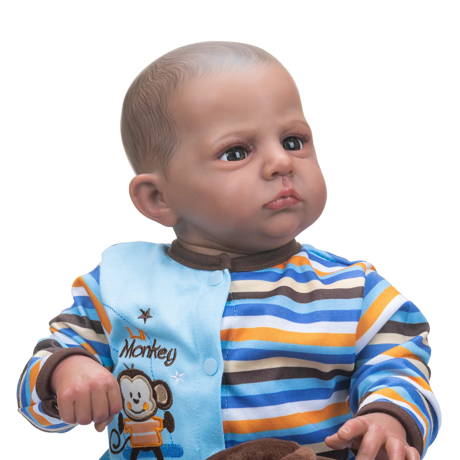 

60CM Reborn Toddler Doll New Popular Cameron in Dark Brown Skin Painted Hair 3D Skin Visible Veins High Quality Art Doll