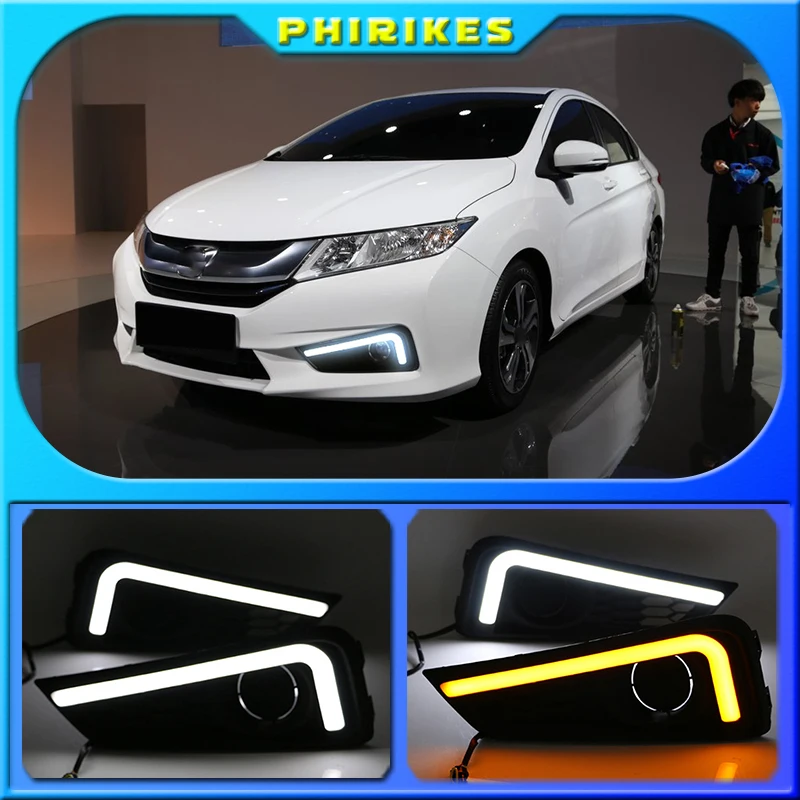 

LED daytime Running Lights for Honda City 2015 2016 fog lamp cover drl with yellow turn signal light car styling