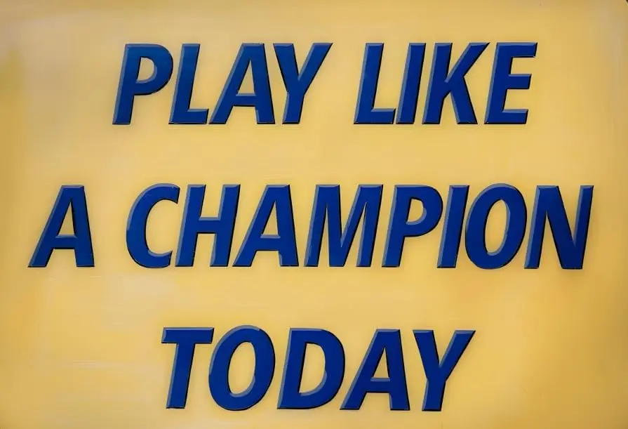 Play Like A Champion Today Metal Sign, 8x12 Inches, Yellow and Blue, Vintage Style Wall Decor sign