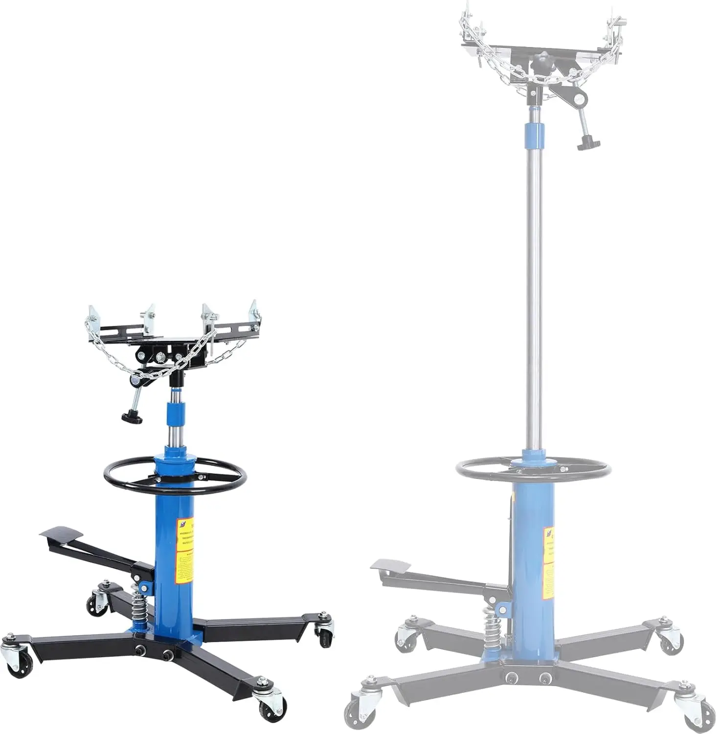 

Домкрат гидравлической коробки передач, 2-ступенчатый подъемник с регулируемой высотой (до 70 дюймов), грузоподъемность 1660 фунтов (0,75 тонны), 360° ° Поворотные колеса