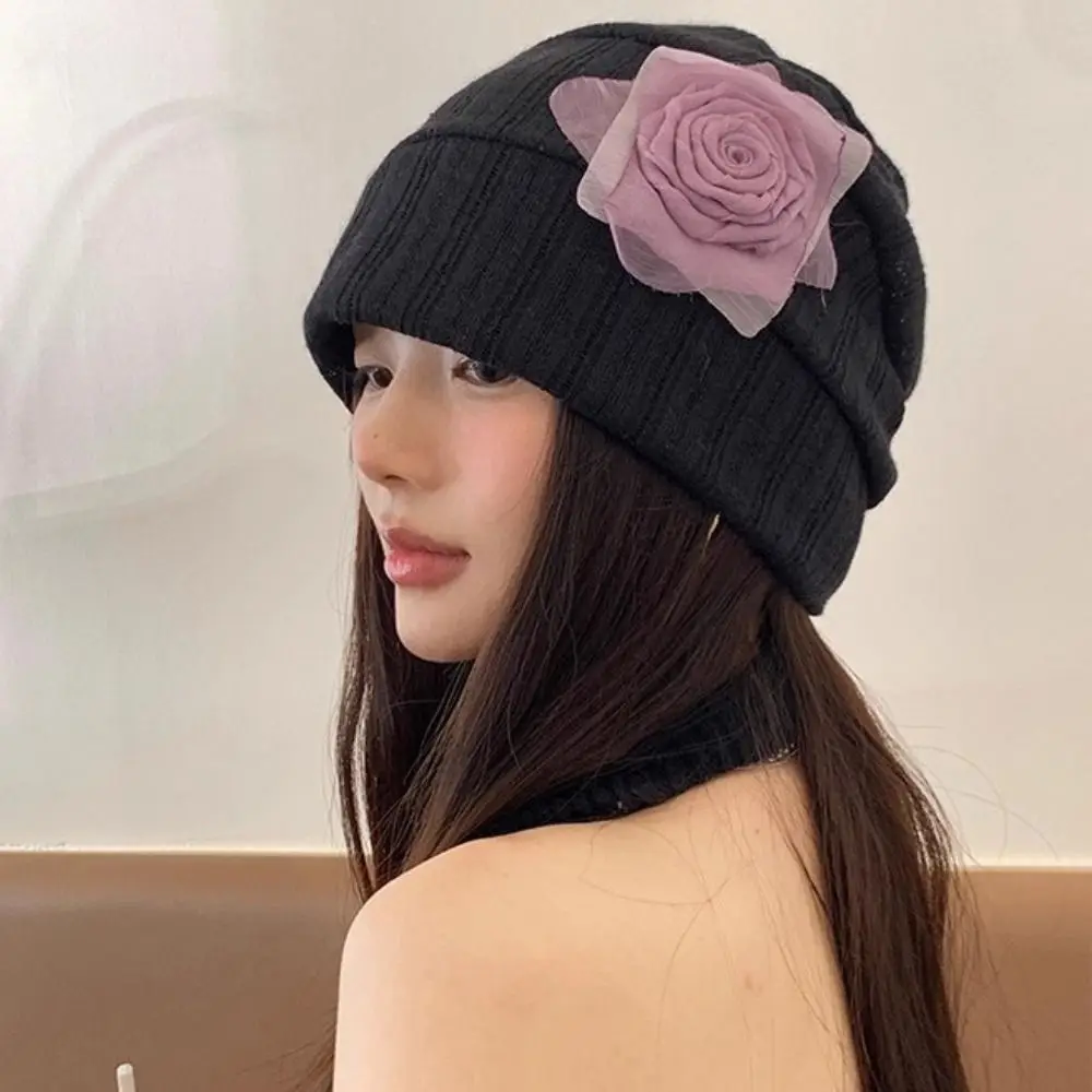 

Cute Elegant Hollow Pullover Hat Breathable Sweet Flower Beanies Hat Thin Korean Style Sunscreen Cap Outdoor