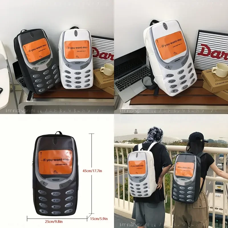 Mochila creativa de gran capacidad para mujer con estampado divertido de teléfono, bolso moderno para parejas