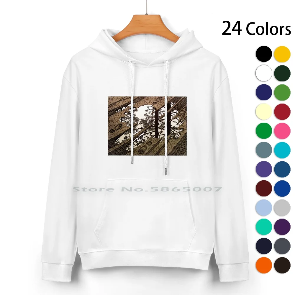 Escher-Puddle Pure Cotton Hoodie Sweater 24 Colors Relativity Cornelis Escher Mc M C Hands Graphic Artists Vector Impossible