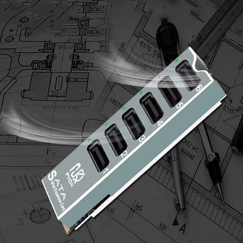 NVME to 6 Port SATA 3.0 Expansion Card Riser with Aluminum Alloy Case ASM1166 Chip M.2 PCIE M Key to SATA3.0 Adapter for Desktop