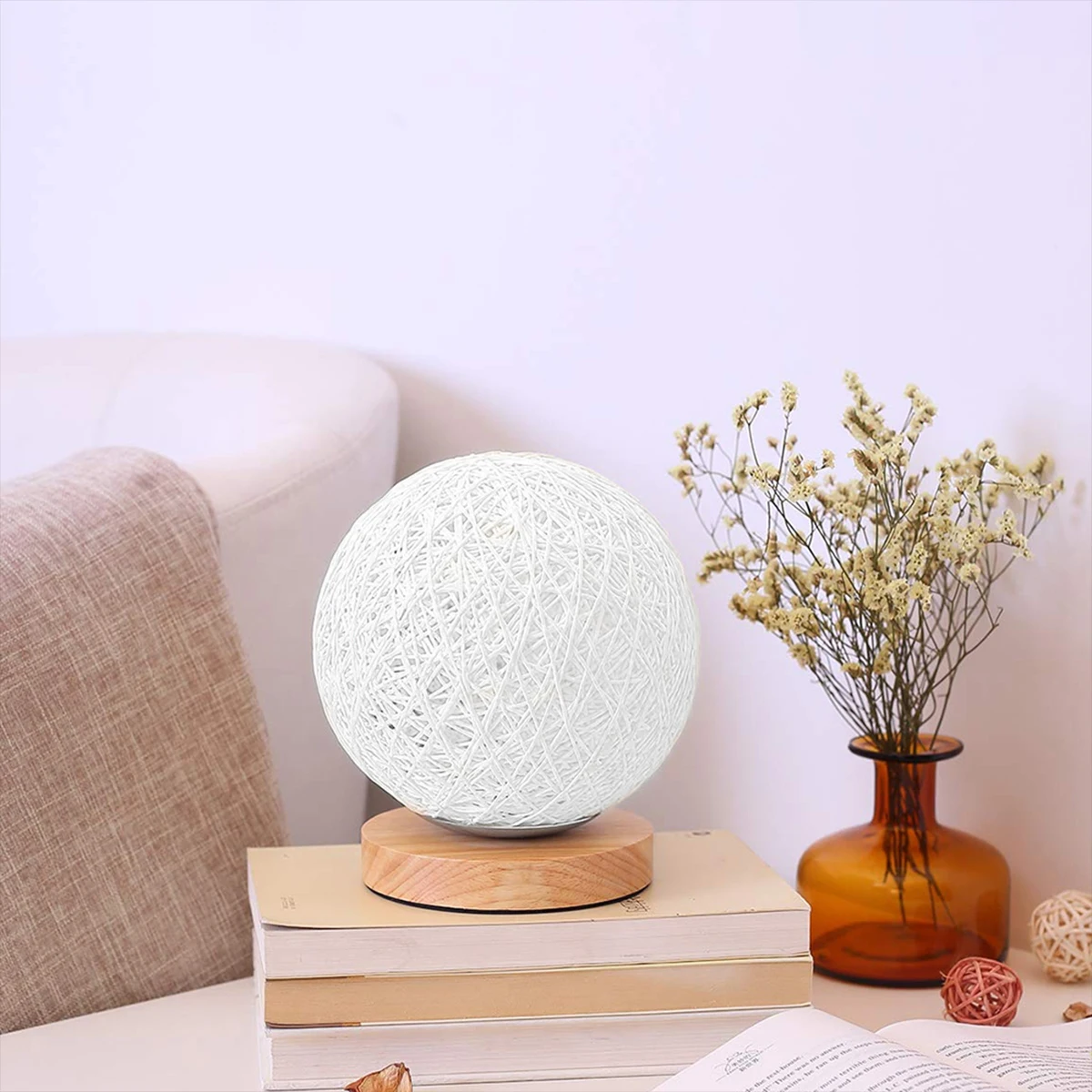 LED Rattan Ball Night Light USB Table Lamp Dimmable Hand-Knit Rattan Ball Lampshade Bedside Lamp Bedroom Decor Moon Night Light