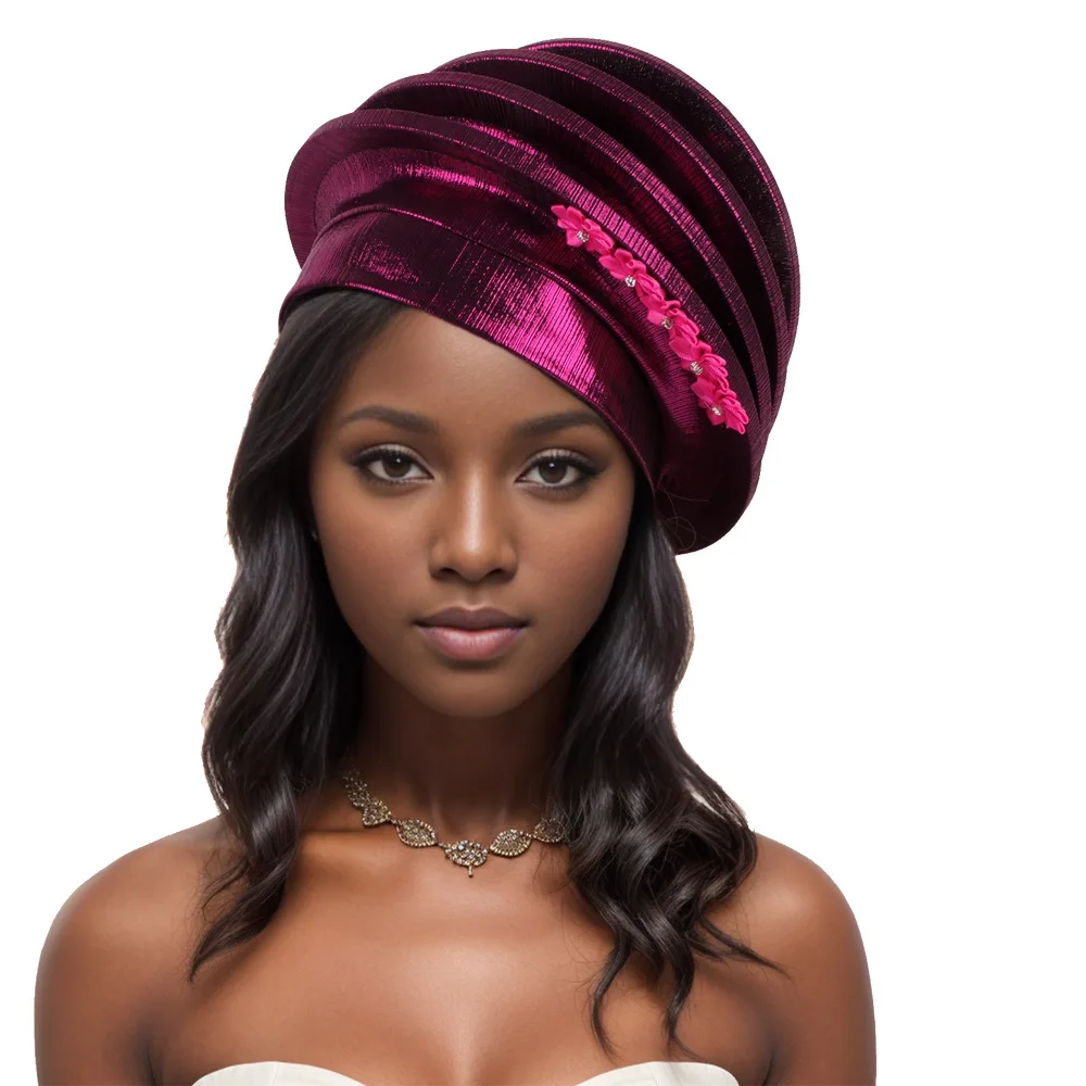 

Spiral Beret Turban Hijab for Women Afrcian Headtie Flower Head Wraps Already Made Auto Gele Head Ties Nigeria Headpiece Wedding