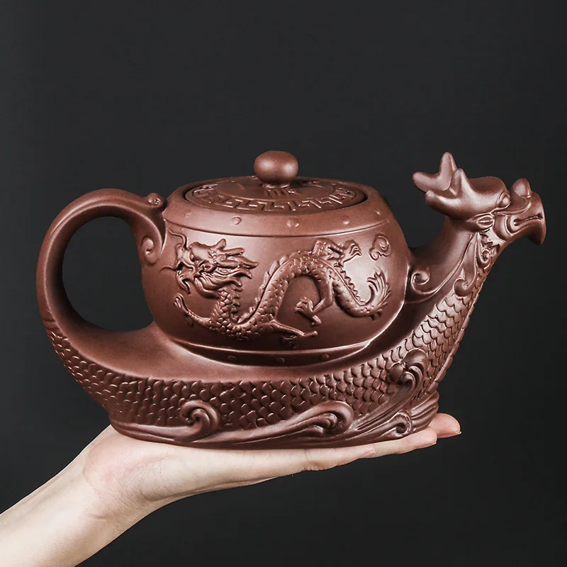 cinnabar mud teapot Large capacity Chinese cinnabar mud teapot Brewing teapot Large household single pot Kung Fu tea set