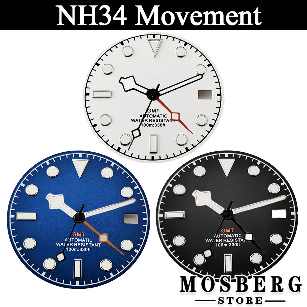 NH34 Sterile 29mm Luminous Watch Dial Watch Hands With Date Window For NH34A NH35 3.0 o'clock 3.8 o'clock Automatic Movement