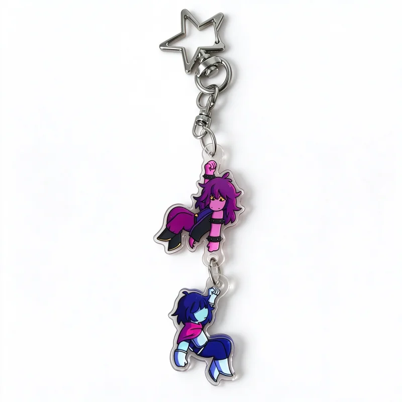 Anime-related acrylic keychains - purple and blue dual-color character pendant - five-pointed star chain pendant decoration