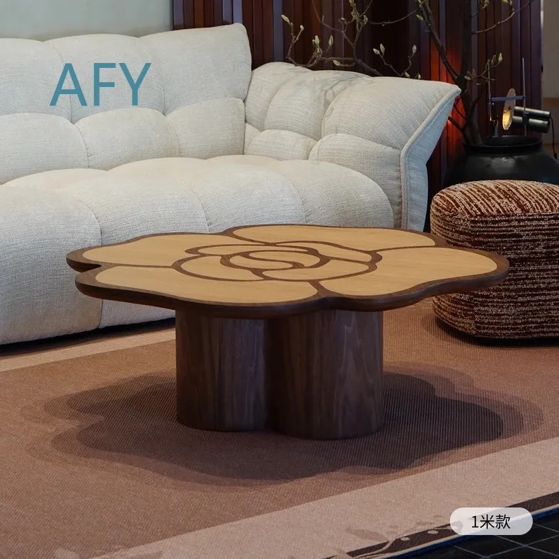 Mid Century Modern Solid Wood Coffee Table for Living Room Designer Creative Petal Shape Dining Table for Hotel Guesthouse